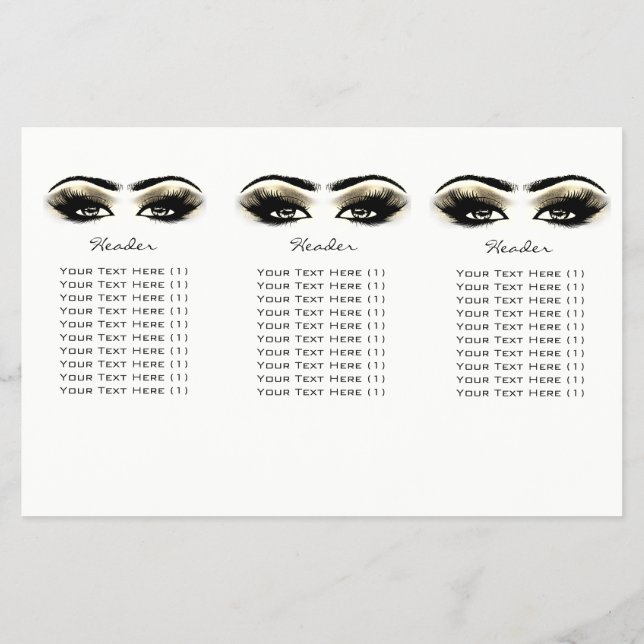 Flyer Ojos dorados maquillaje pestañas blancas DL 3 Pros (Atrás)