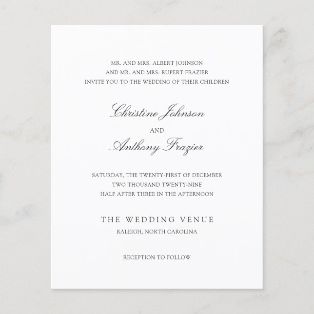 Flyer Old Money Black and White Classic Wedding Invite (Frente)