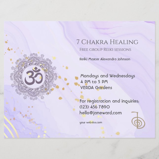 Flyer OM Chakra Energy Healer Reiki Purple Horizontal (Frente)