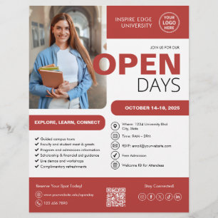 Flyer Open Day College University Red Business