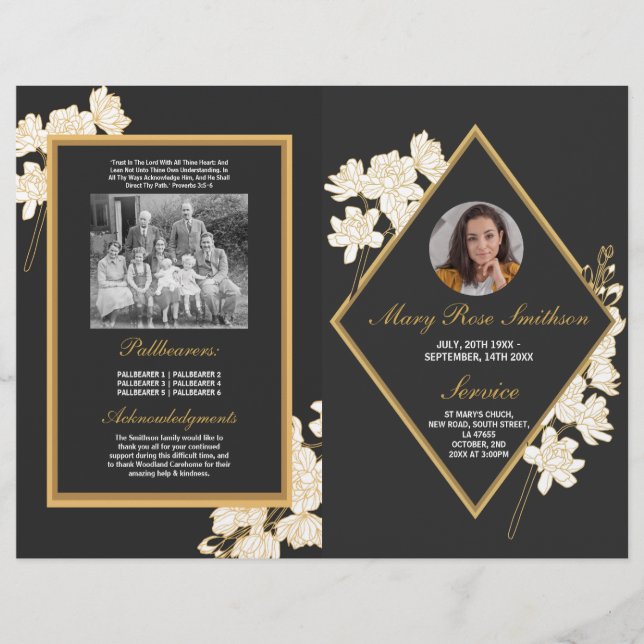 Flyer Orden Funeral de la Vida de Servicio Floral Oscura (Frente)