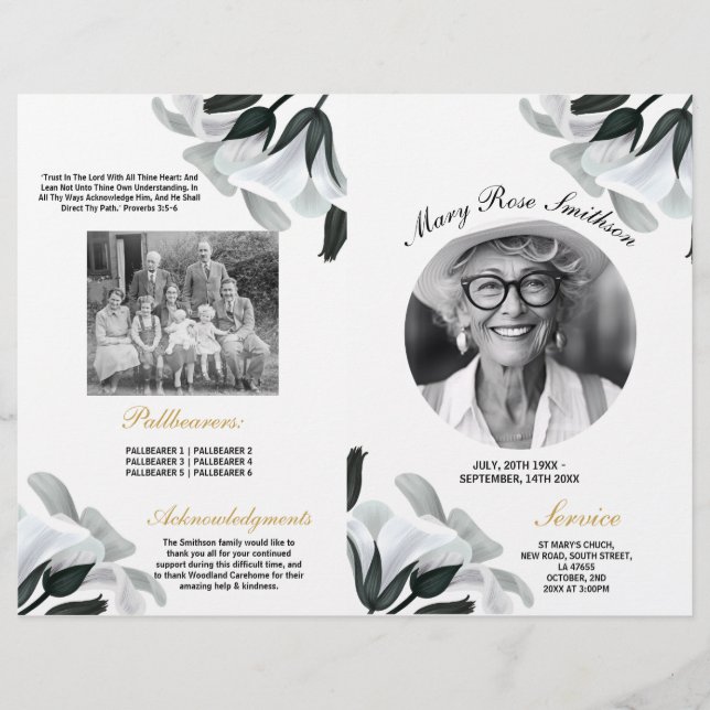 Flyer Orden Funeral de la Vida de Servicio Lirio Blanco (Frente)