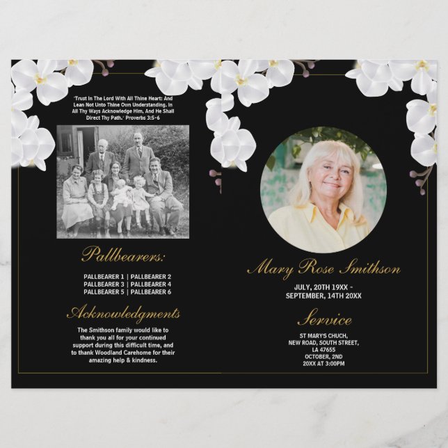 Flyer Orden Funeral de Servicio Vida Oscura Orquídea (Frente)