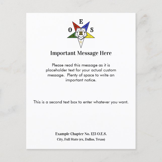 Flyer Order of the Eastern Star Emblem of the Order (Frente)