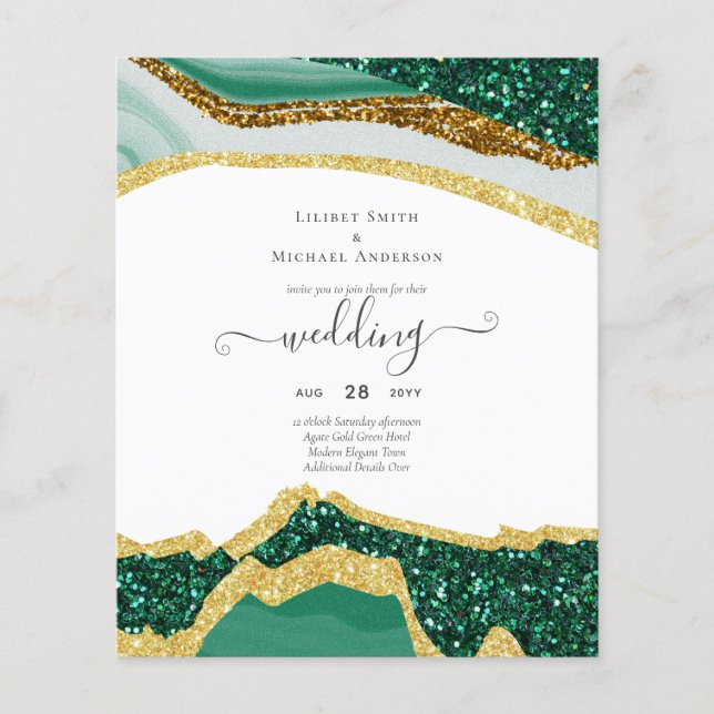 Flyer Oro esmeralda AGATE - Boda moderno (Frente)