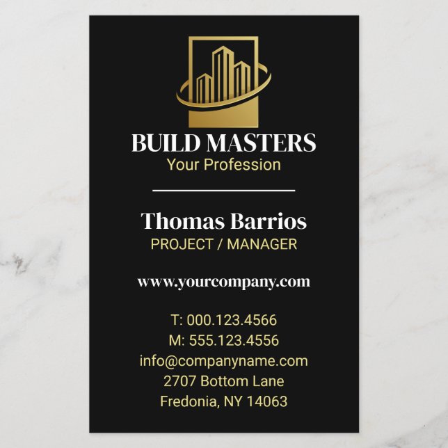 Flyer Oro Negro Constructor Profesional de Construcción (Frente)