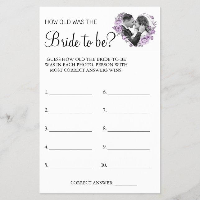 Flyer Orquídea Adivina la edad de su tarjeta de juego (Frente)