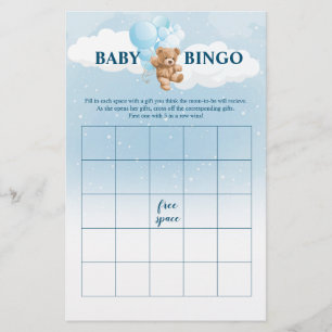 Flyer Osito de peluche azul BINGO Juegos para Baby Showe