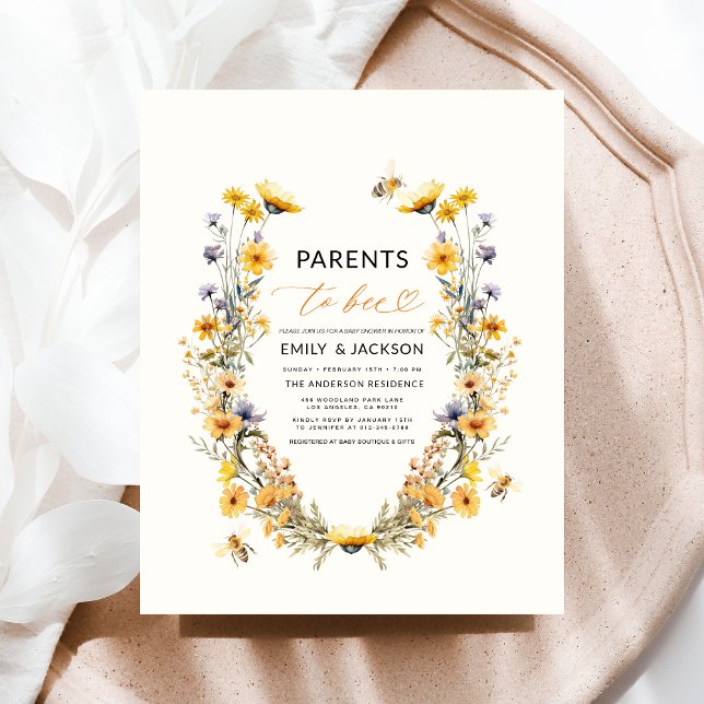 Flyer Padres de Bee Wildflower Couples Baby Shower (Subido por el creador)