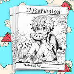 Flyer Página Color Me | Anime Boy comiendo sandía<br><div class="desc">Cuidada página de coloreado para niños. Un niño anime comiendo sandía página simple de color de líneas blancas y negras. Puede editar el texto si lo desea en el área de personalización. Impreso en folletos que puedes comprar a granel. Cuidada para profesores o preescolares.</div>