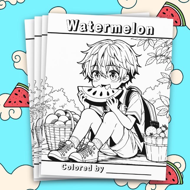 Flyer Página Color Me | Anime Boy comiendo sandía (Subido por el creador)