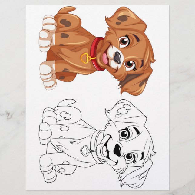 Flyer Página Cute Cartoon dog colorear (Frente)