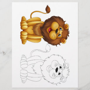 Flyer Página de colorear de león de dibujos animados lin