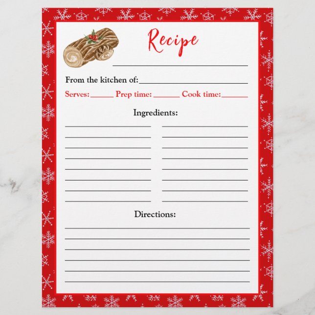 Flyer Página de receta de Tronco de Navidad para hornear (Frente)