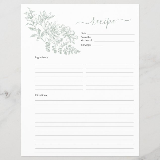 Flyer Página De Receta Verde De Dos Lados Para El Binder (Frente)