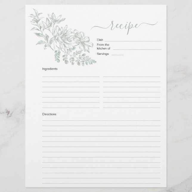 Flyer Página De Receta Verde De Dos Lados Para El Binder (Frente)