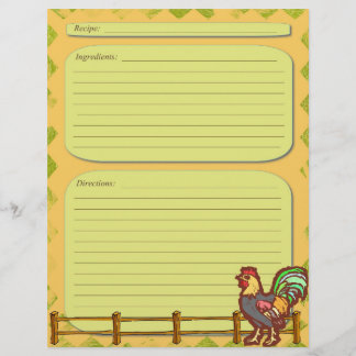 Flyer Página de recetas del tema de granja de gallos