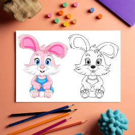 Flyer Página para colorear conejo de dibujos animados li