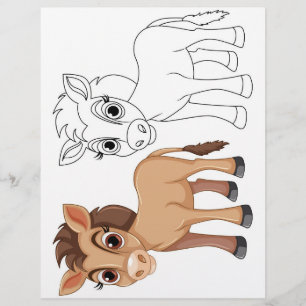 Flyer Página para colorear de caballo de dibujos animado