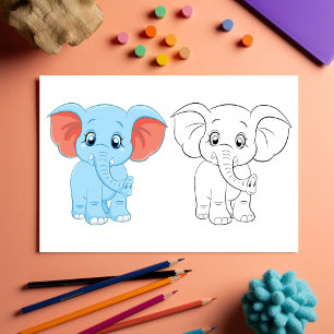 Flyer Página para colorear de elefante de dibujos animad