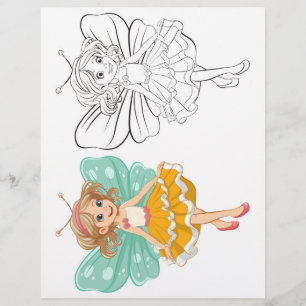 Flyer Página para colorear de hada de dibujos animados l