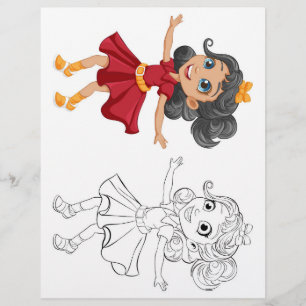 Flyer Página para colorear de niña bailando linda