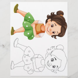Flyer Página para colorear de niña de dibujos animados l