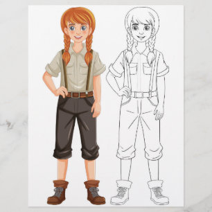 Flyer Página para colorear de niña de dibujos animados l