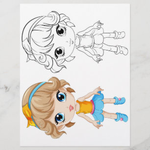 Flyer Página para colorear de niña de dibujos animados l