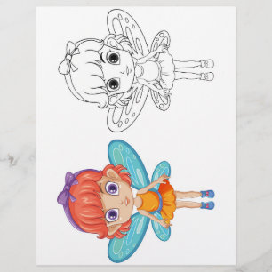 Flyer Página para colorear de niña hada linda