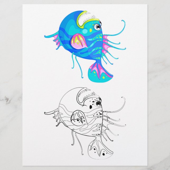 Flyer Página para colorear de pez elegante lindo (Frente)