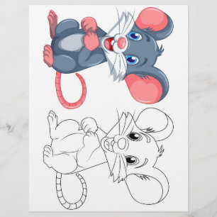 Flyer Página para colorear de ratón de dibujos animados