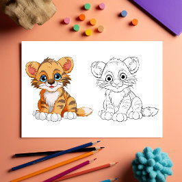 Flyer Página para colorear de tigre de dibujos animados 