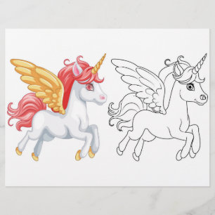 Flyer Página para colorear de unicornio de dibujos anima