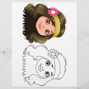 Flyer Página para colorear la cabeza de muñeca de dibujo