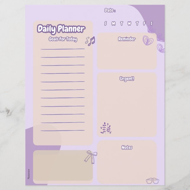 Flyer Página Planner Diario Purple Aesthetic (Frente)