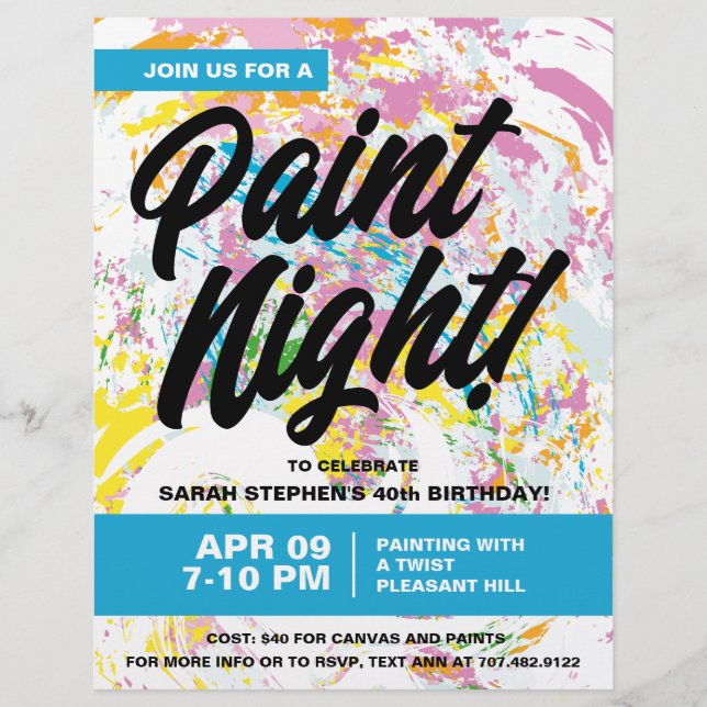 Flyer Paint Night Birday Party (Frente)