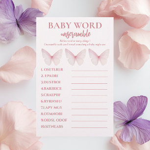 Flyer "Palabra de Baby Shower Pastel de mariposa rosa pa