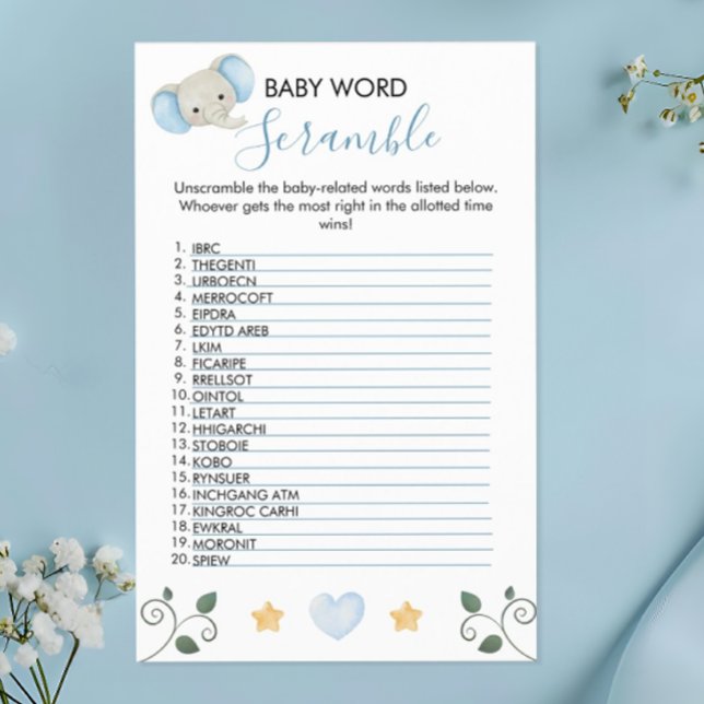 Flyer Palabras de Baby Shower de Elefante Azul encantado (Subido por el creador)