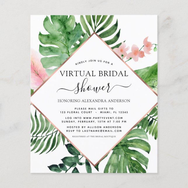 Flyer Palm Tropical de Ducha de Novias Virtual Presupues (Frente)