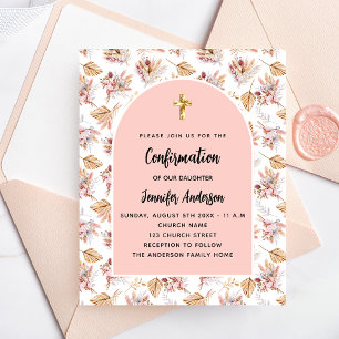 Flyer Pampas de confirmación invitación floral de oro ro