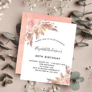Flyer Pampas de cumpleaños rosa oro floral invitación al