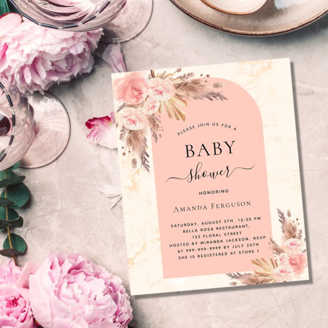 Flyer Pampas de ducha bebé invitación de rosa de presupu (Subido por el creador)