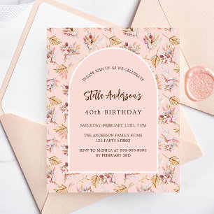 Flyer Pampas floral rosa boho invitación al cumpleaños