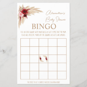 Flyer Pampas Grass Bingo Baby Shower Game Card