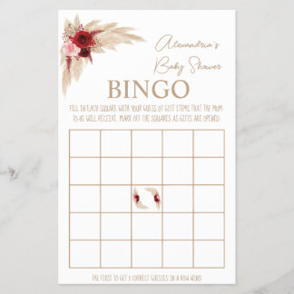 Flyer Pampas Grass Bingo Baby Shower Game Card