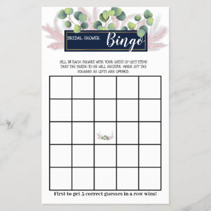 Flyer Pampas Grass Bridal Shower Bingo Tarjeta de juego