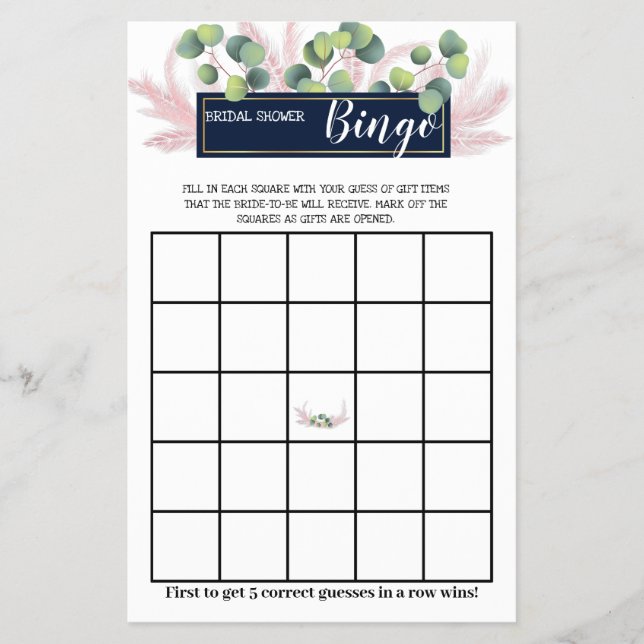 Flyer Pampas Grass Bridal Shower Bingo Tarjeta de juego (Frente)