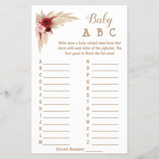 Flyer Pampas Grass | Tarjeta de juego Baby Shower ABC