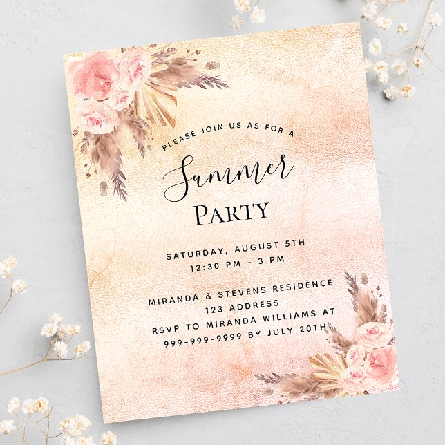 Flyer Pampas hierba floral verano fiesta invitación pres (Subido por el creador)